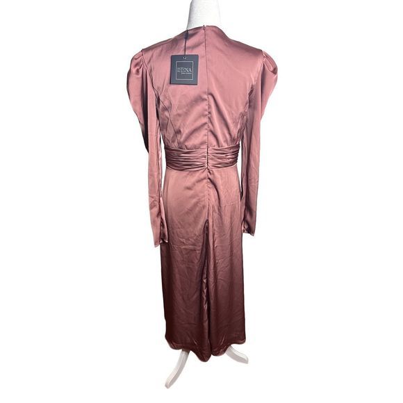 Mac Duggal Ieena High Neckline Mauve Long Sleeve Puff Shoulder Midi Dress 8 NWT - Picture 4 of 12